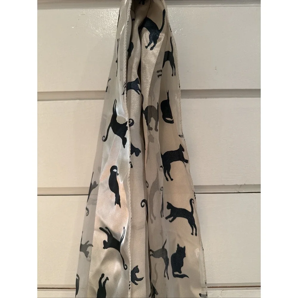 Vintage‎ Silk Feel Scarf With Black Cats 58 X 13in OLA001